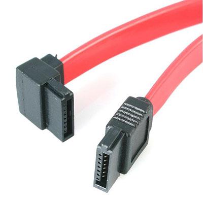 This left angled SATA cable features a standard (straight) male Serial ATA connector as well as a left angled (male) SATA connector providing a simple 12in connection to a Serial ATA drive even if space near the drives SATA port is limited.