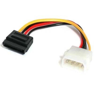 This LP4 to SATA power cable adapter features an LP4 male connector and a male SATA power connector allowing you to power a Serial ATA hard drive from a conventional LP4 power supply connection.